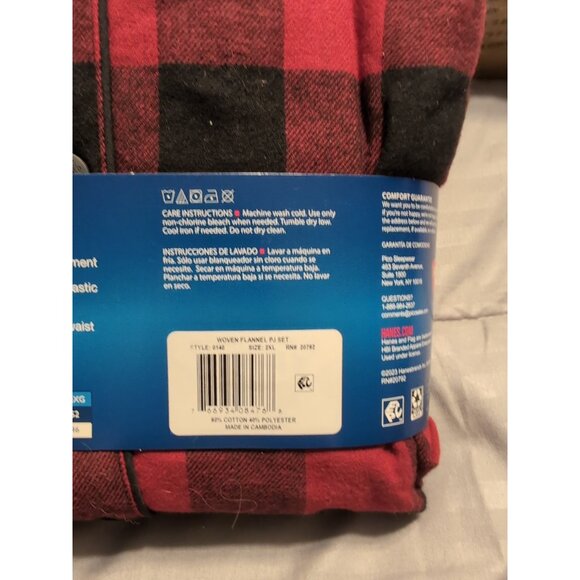 2 Piece Hanes Men's Size 2XL Red Flannel Pajama Set- Button Up Top & Pants - Picture 5 of 5